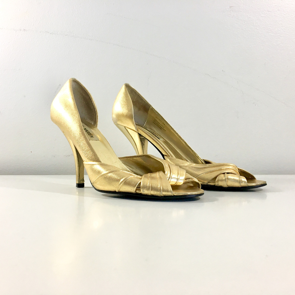 Steve Madden Leather Gold Glam Open Toe High Heels